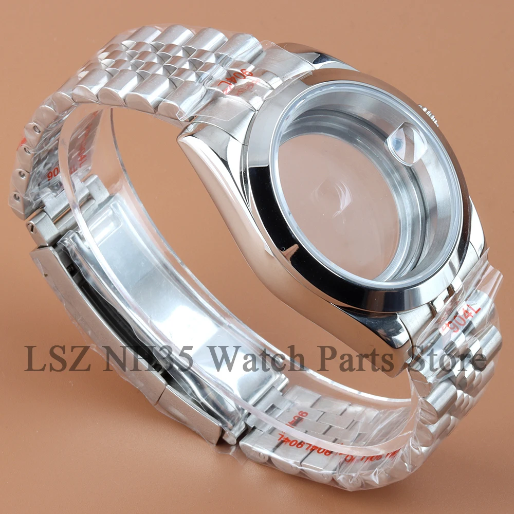 Flat Edge 36mm 39mm Silver NH35 Watch Case Waterproof Fit DATEJUST NH35 NH36 Movement Hight Quality Solid Jubilee Watchband