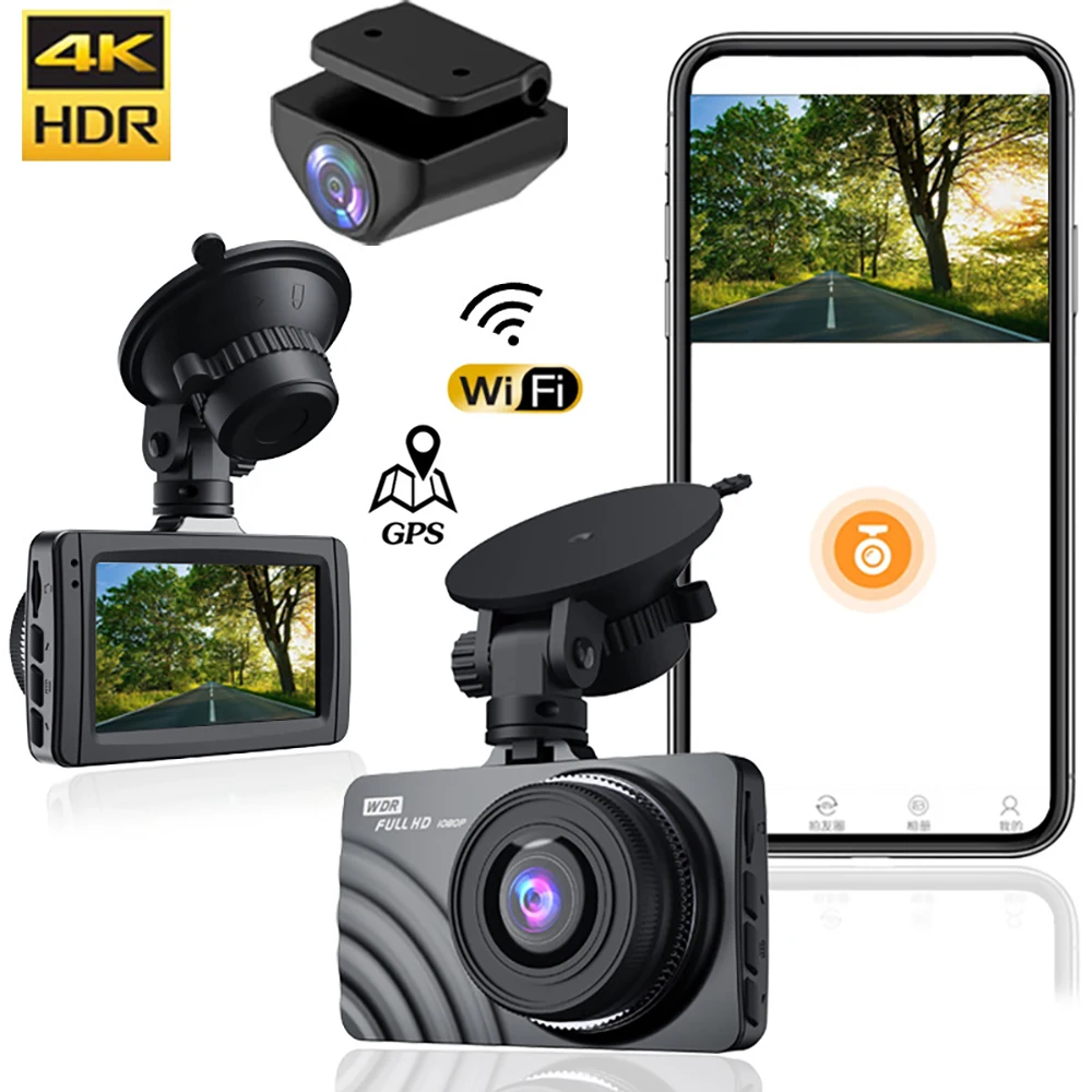 Car DVR Vehicle Camera WiFi GPS Dashcam 4K 2160P Drive Video Recorder Dash Cam Auto Rear View Night Vision Black Box Registrator