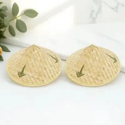 

2pcs Bamboo Woven Straw Hats Kids Chinese Sun Hat Decor 36cm Diameter Lightweight Safe DIY Handcrafts Photo Props