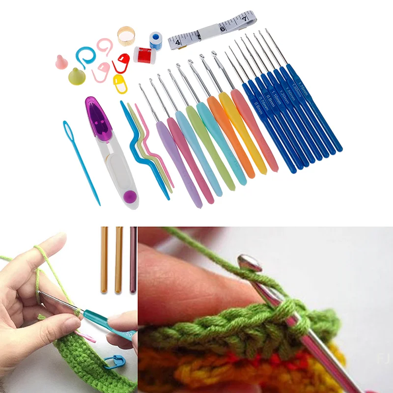 [YU] 1 ensemble femmes cadeau pour débutants laine Crochet Kit sac de rangement ergonomique tricot aiguilles à Crochet tricot ensemble d'outils de couture