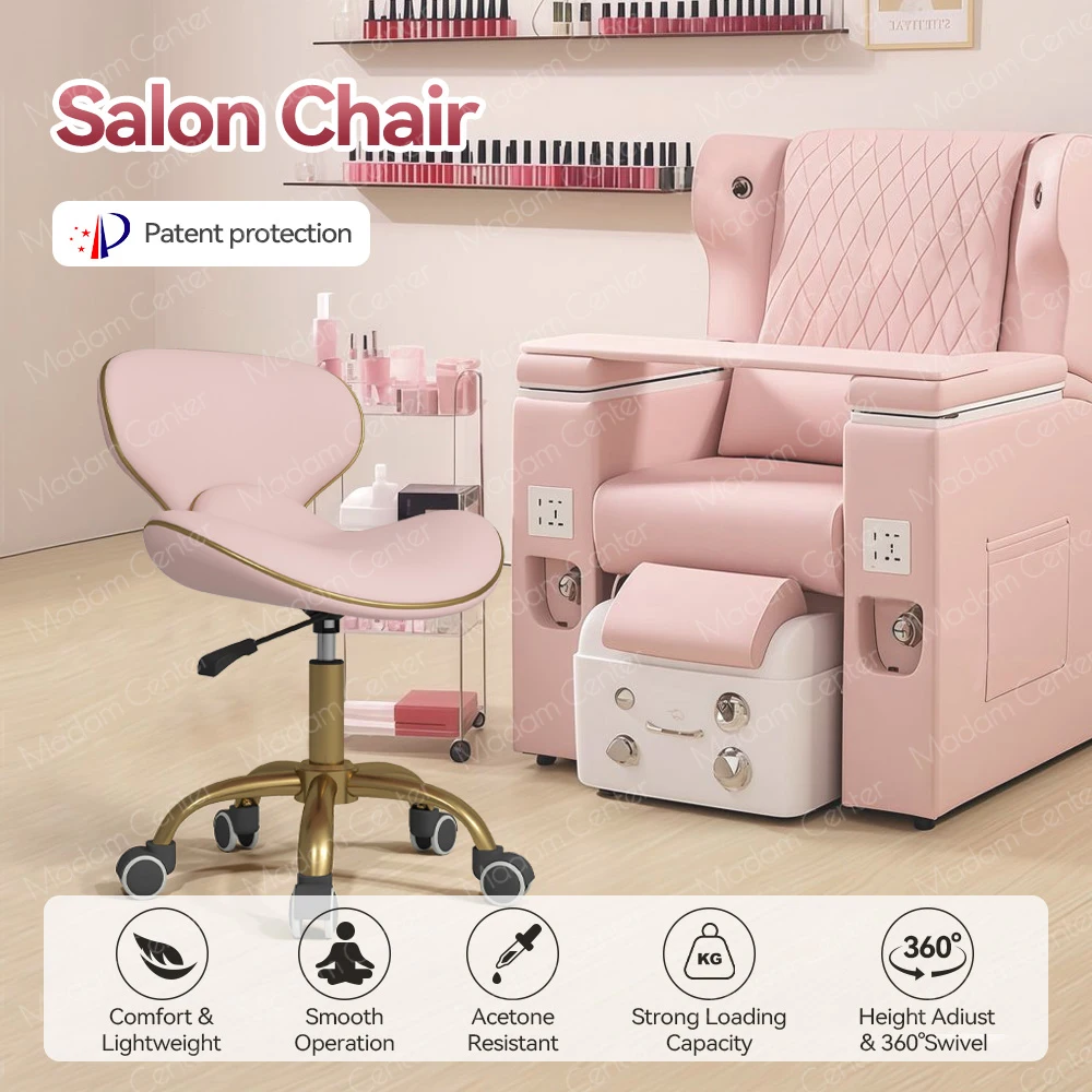 Madamcenter Spa Technician Saddle Stool Rolling Swivel Chair with Back Support Height Adjustable and Foldable for Beauticians