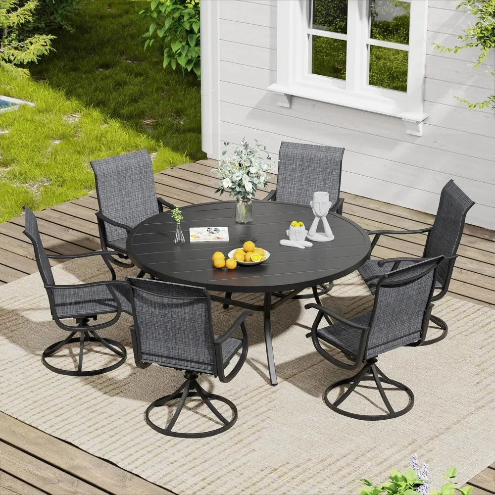 

7 Pieces Outdoor Dining Set, Patio Furniture Set of 6 Patio Swivel Dining Chairs and 50 Patio Round Table for Backyard,