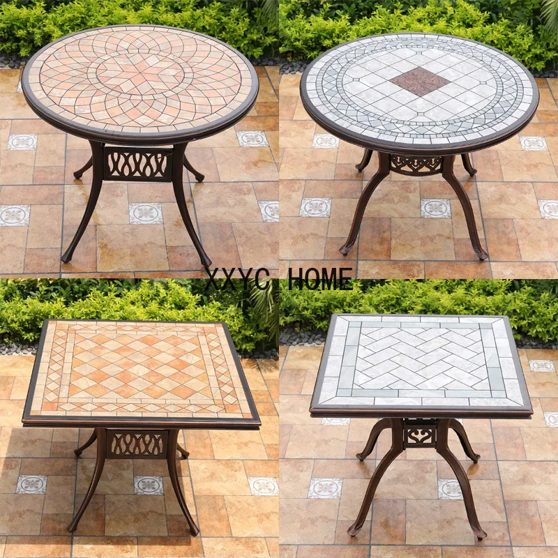 Stone Plate Dining Table Cast AluminumCourtyard Single Garden Imitation Marble Outdoor Dining Table Outdoor Villa