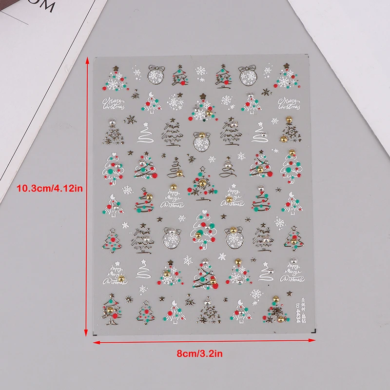 Cartoon Nail Stickers 5D Embossed Bow Christmas Tree Crystal Diamond Cute Winter Xmas Engraved Manicure Tips