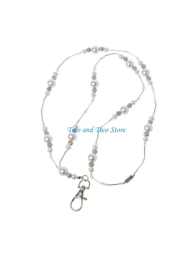 

HX6F Lanyard Necklace and Badge Holder Hollow Beads Necklace Jewelry Decor