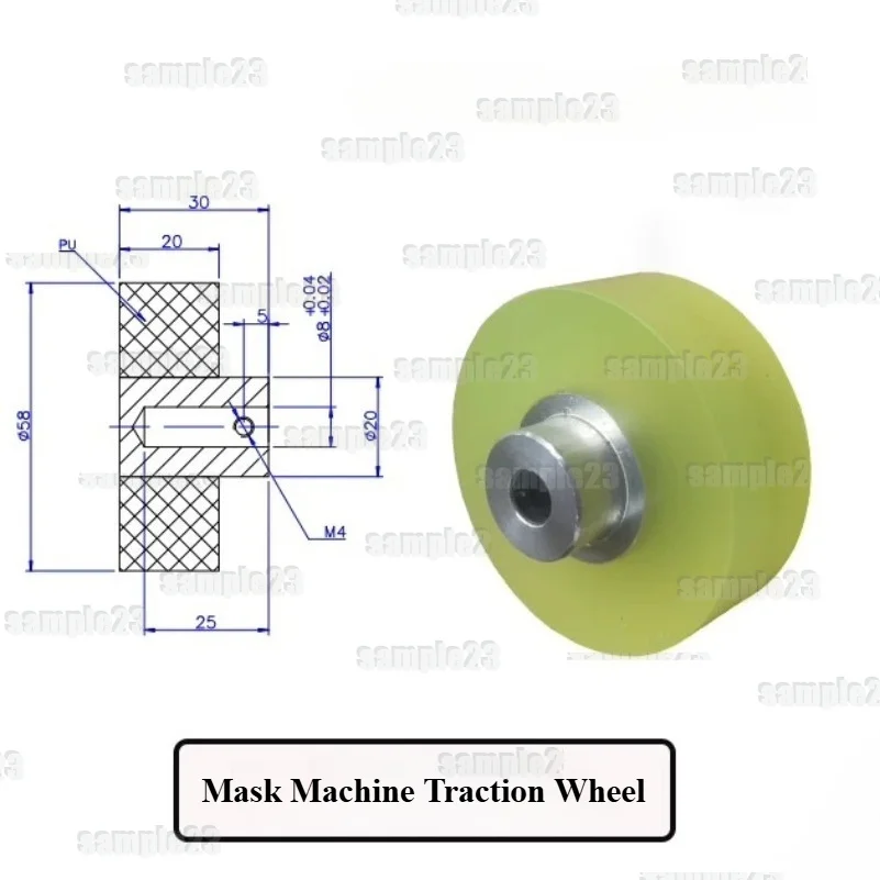 1pc 58x30mm Polyurethane PU Coated Traction Wheel, Aluminum Core Wear-resistant Rubber Roller for Mask Machine Conveyor Line
