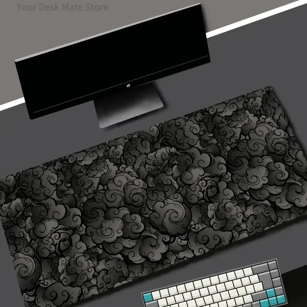 

1PC Black Japanese Style Cloud Pattern Large Lock Edge Mouse Pad Non-Slip Desk Mat for Gaming Office