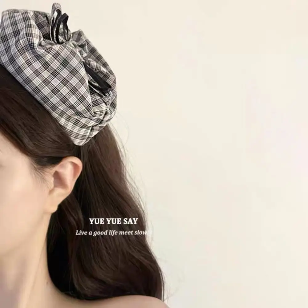 Sweet Half Hat Plaid Formal Hat Headband Bowknot Wide Side Top Hat Hairband Retro Hair Accessories Bow Hair Hoop Cosplay