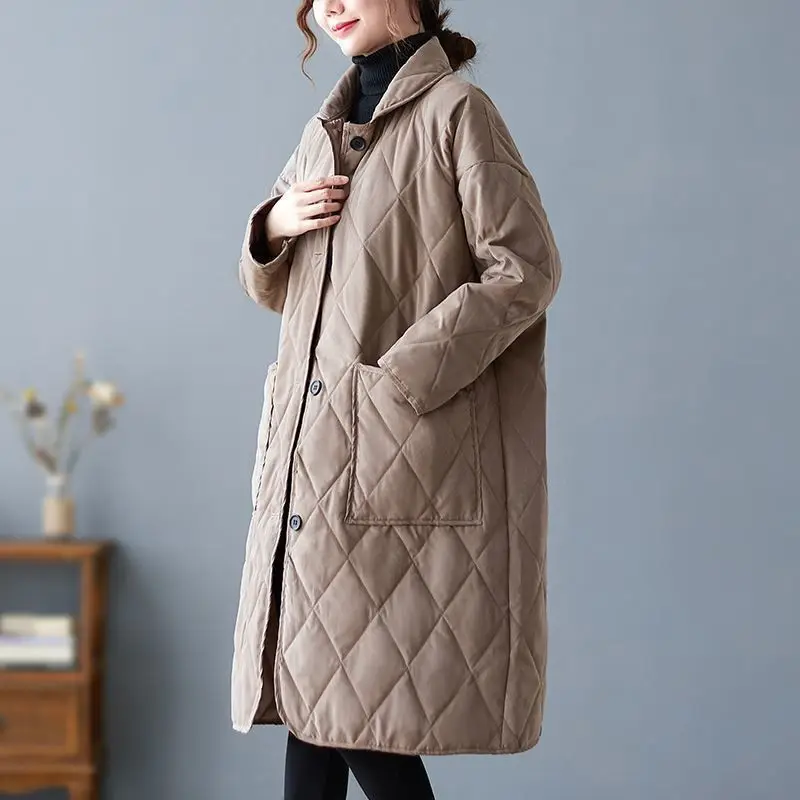 Women's Mid-Length Cotton Jacket 2023 New Loose plus Size Slimming Winter Lightweight Bread Style Korean Version Cotton Coat