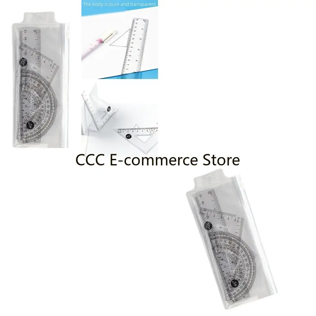 

4 Pcs Geometry Math Set Plastic 15cm Ruler Set Ruler Protractor Set Triangle Ruler for Kids Classroom Learning R58A