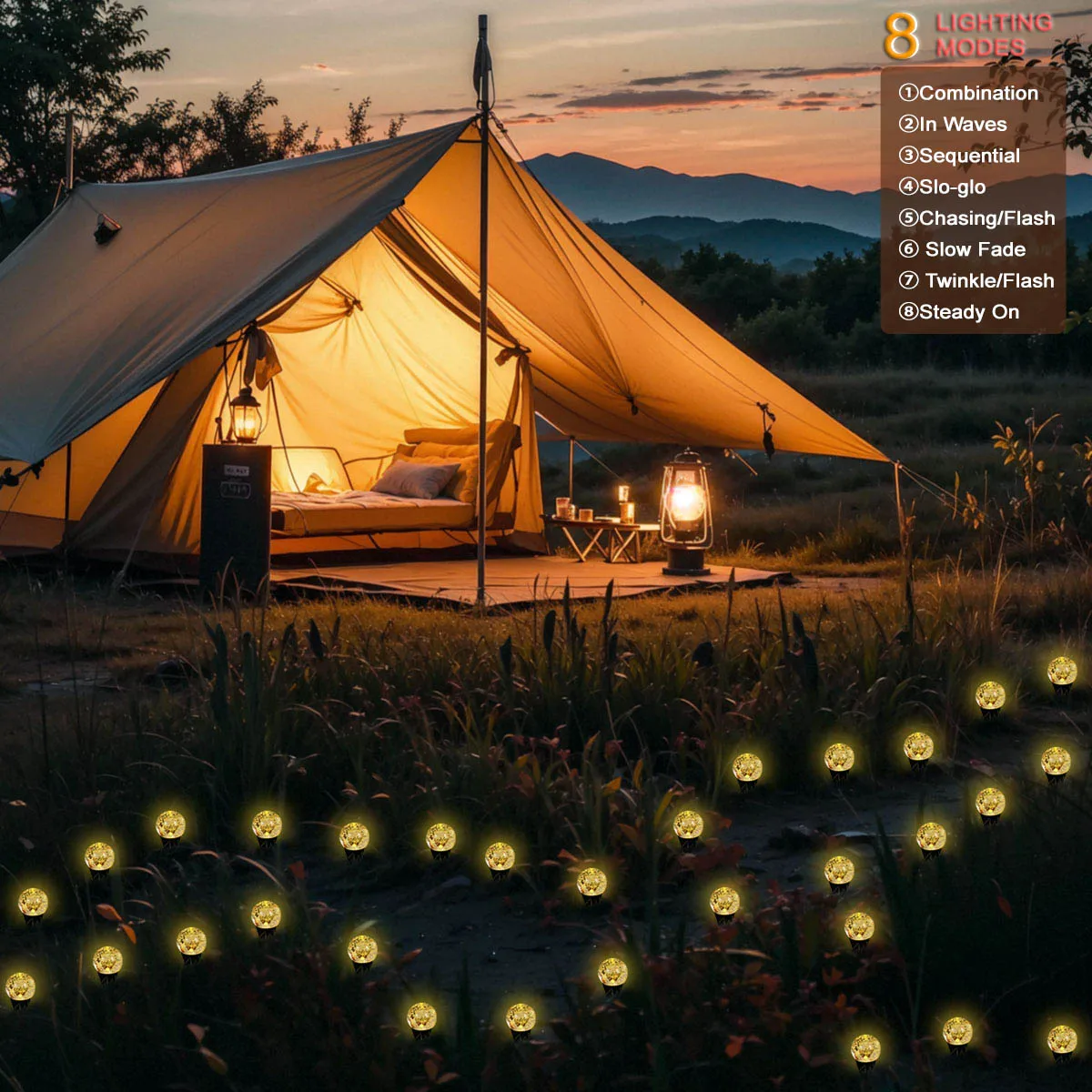 20 LED/30 LED 屋外バブルボール芝生ライト 8モード防水ソーラーパスウェイストリングライト パティオガーデン芝生キャンプ装飾用