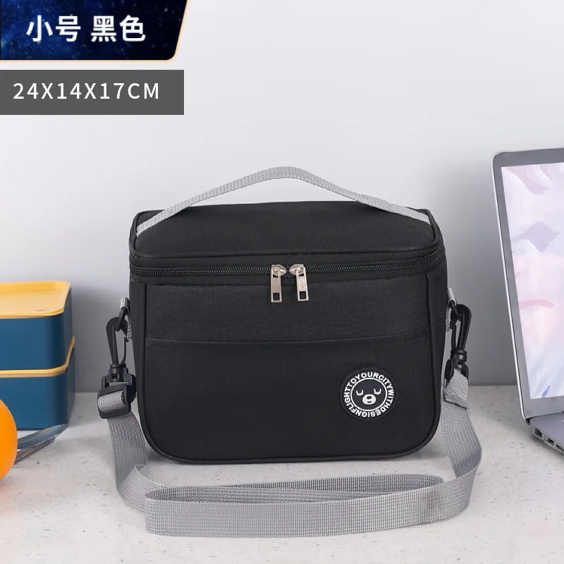 Large capacity portable bag with shoulder straps, insulated rice box bag, student thick waterproof bento bag, fresh-keeping alum