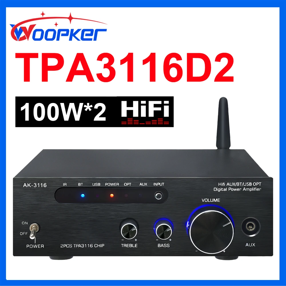 

Woopker Sound Amplifier TPA3116D2 RMS 100W*2 Mini HiFi Stereo Bluetooth Audio Amplifier 2 Channel BT5.3 for Home Theater Karaoke