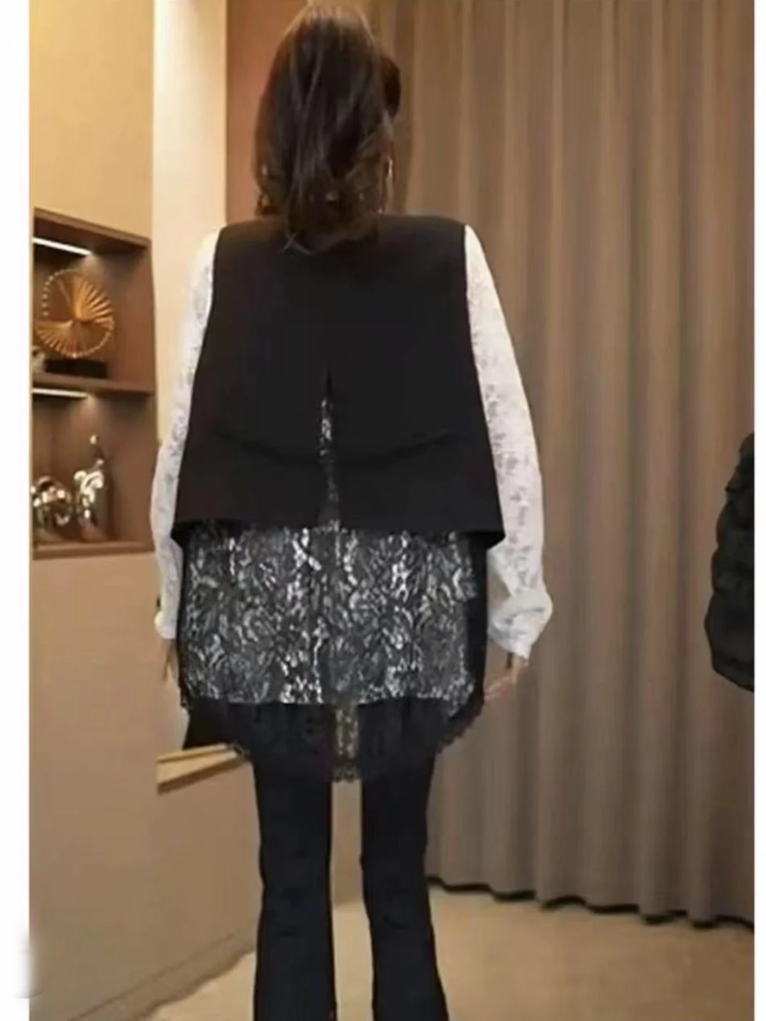 Ele ronde Ne Svel Lace Jaet damesvest Top Zwaar borduurwerk Splitsen Sle Pendelen Faion Enkele knoopsluiting