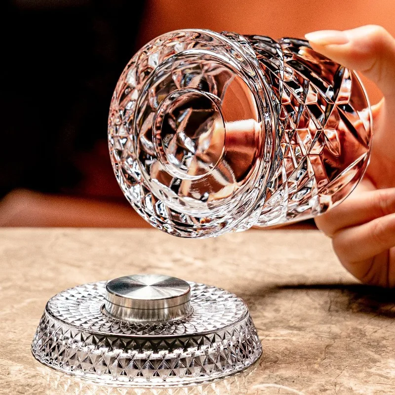 1pcs 360° Rotating Glass Cup High Transparency Crystal Whiskey Glass with Glass Base Fun Decompression Cup