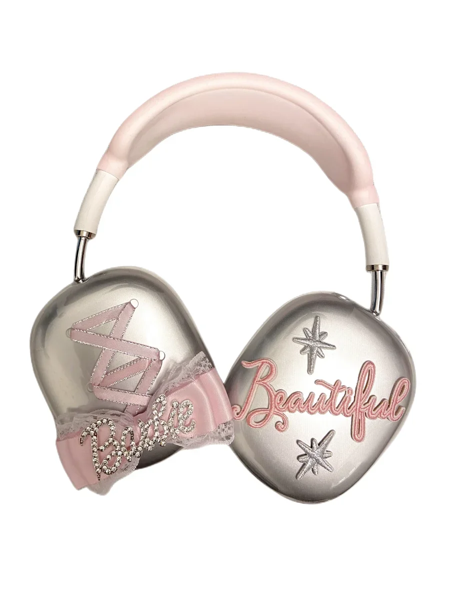 Dophee AirpodsMax Earphone Case Y2K Spice Girls Rhinestone Letters Bow Apple Headphone Cover Silicone Transparent Soft Shell