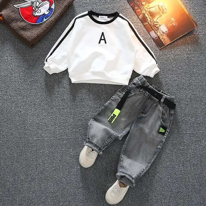 

Boys' set Spring and Autumn style new children's baby hoodie jeans two-piece set handsome