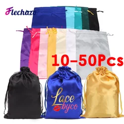 Silk Wig Bags Wholesale 10-50Pcs Hair Extensions Storage Bags Drawstring Satin Wig Bags Hair Bundles Bag With Logo Customize