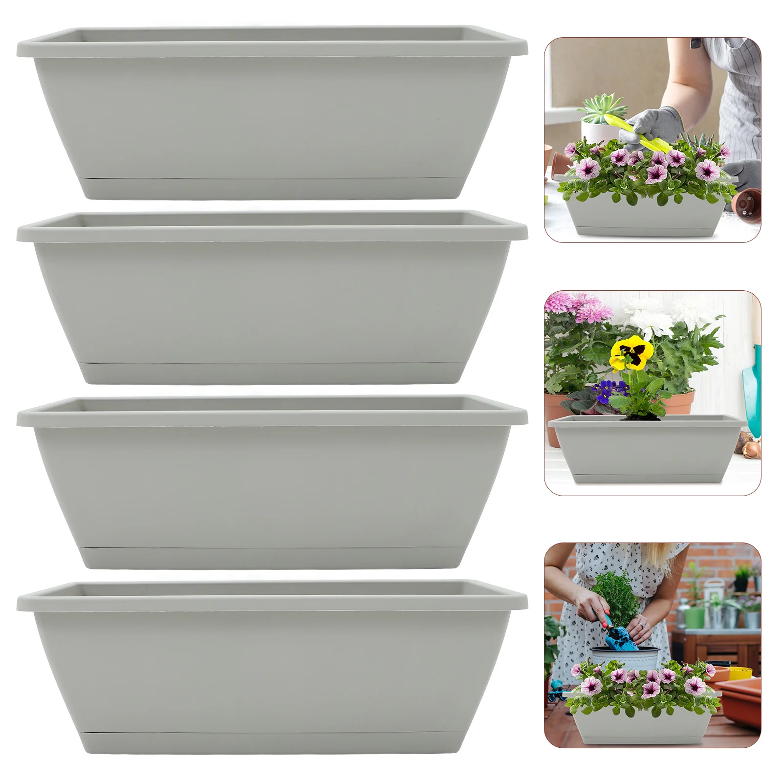 

4 Sets Floral Containers Balcony Planting Pot Flower Pots Succulent Flowerpot Holder White Garden Supply Rectangular Planter