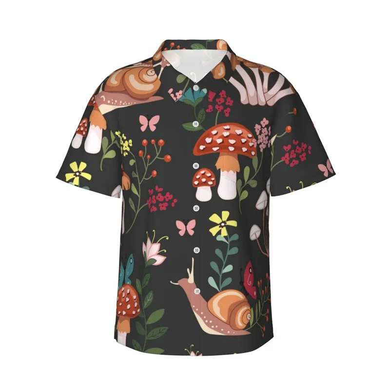 Men'S Hawaiian Shirts Mushroom Anchors Print Short Sleeve Shirts Summer Vacation Beach Shirt Women Kid Cartoon Cute Shirt Tops