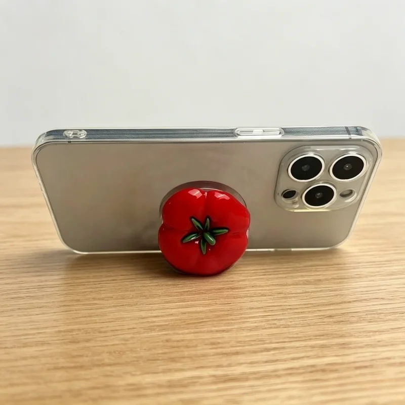 Cute Tomato Phone Holder Smartphone Bracket Socket Grip For iPhone 17 16 15 14 13 12 Samsung Xiaomi Finger Ring Expanding Stand
