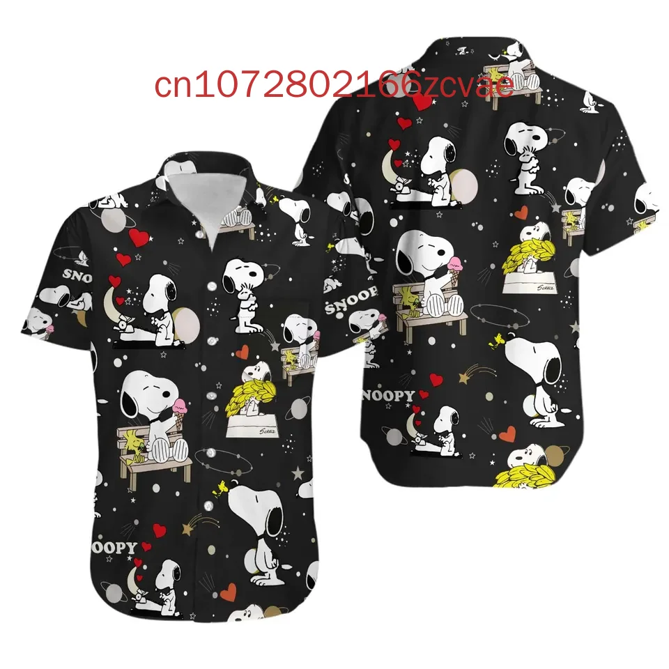 Snoopy Hawaiian Shirt Men's Cartoon Casual Summer Beach Shirt Kids Women's Short Sleeve Button Up Shirt Fashion Party Streetwear