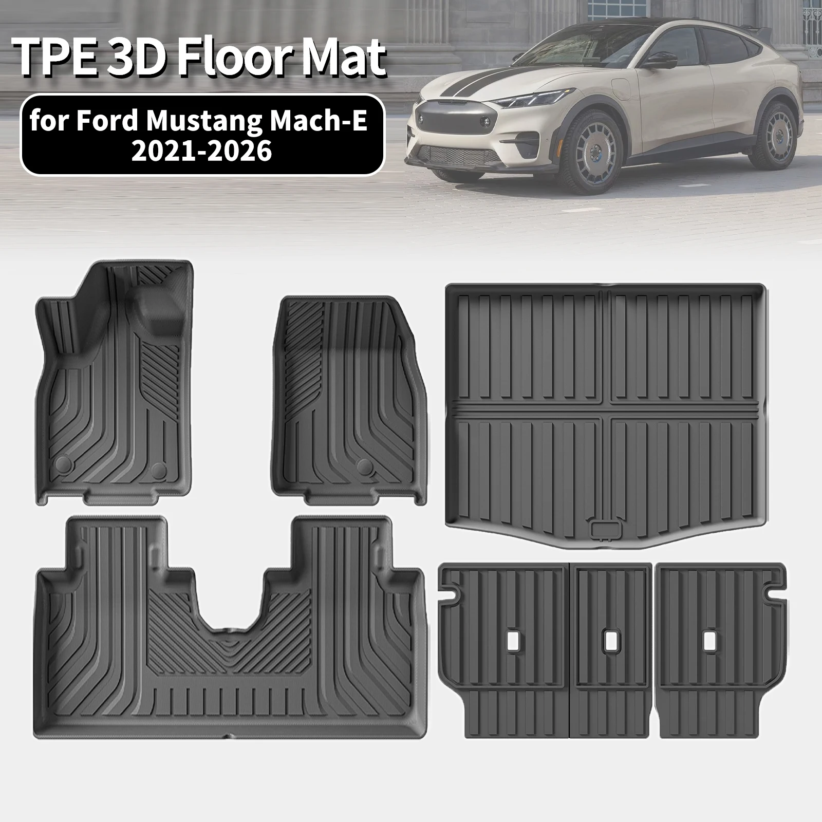 for Ford Mustang Mach‑E 2021-2023 2024 2025 2026 LHD Eco-Friendly TPE Floor Mats Non-Slip Dustproof Car Interior Accessories