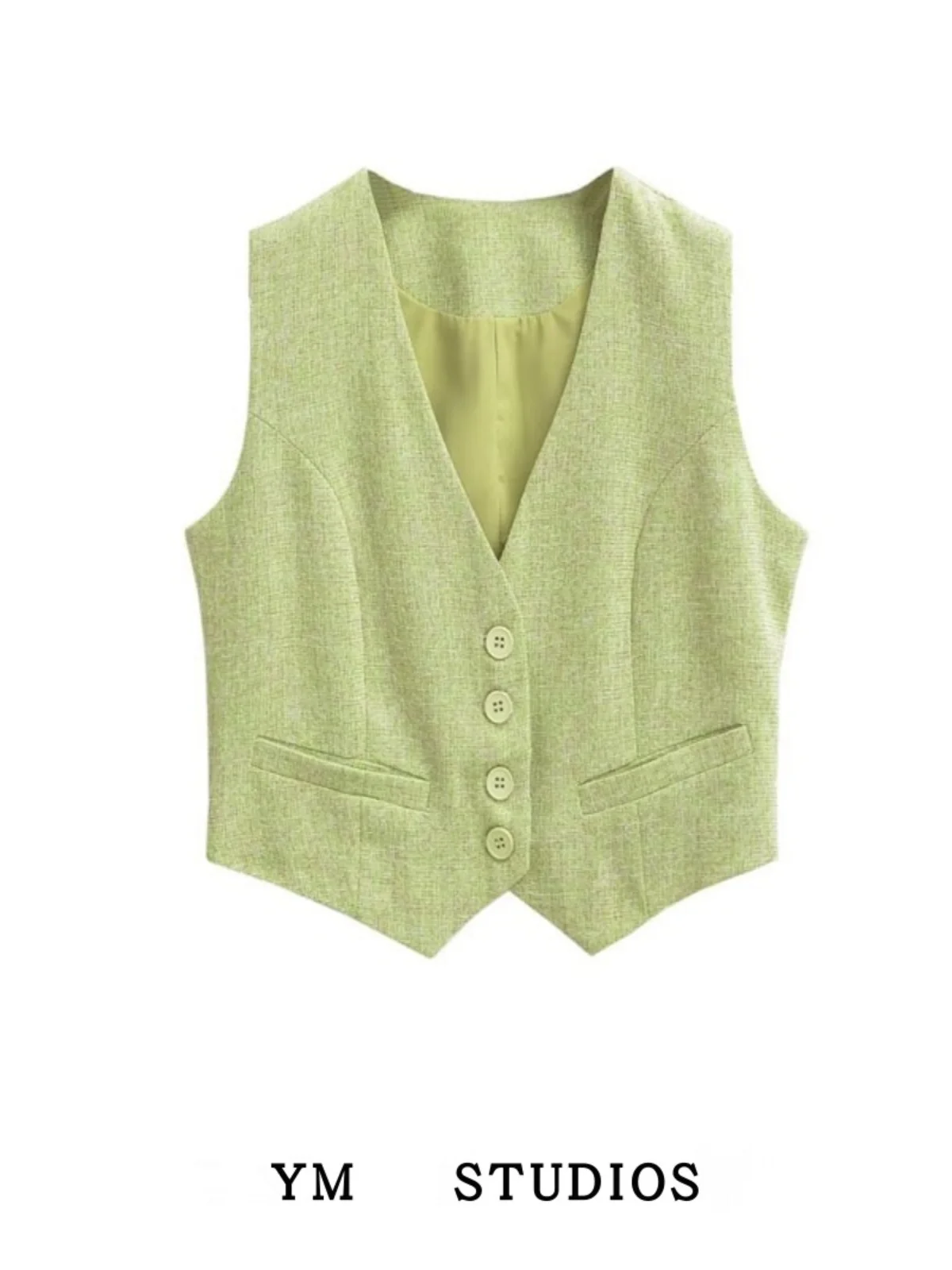 Street Style Short Sleeveless V-Neck Jacket Women's Fashion 2023 Autumn Spicy Girl Versatile  Vest Tank Top Outerwear