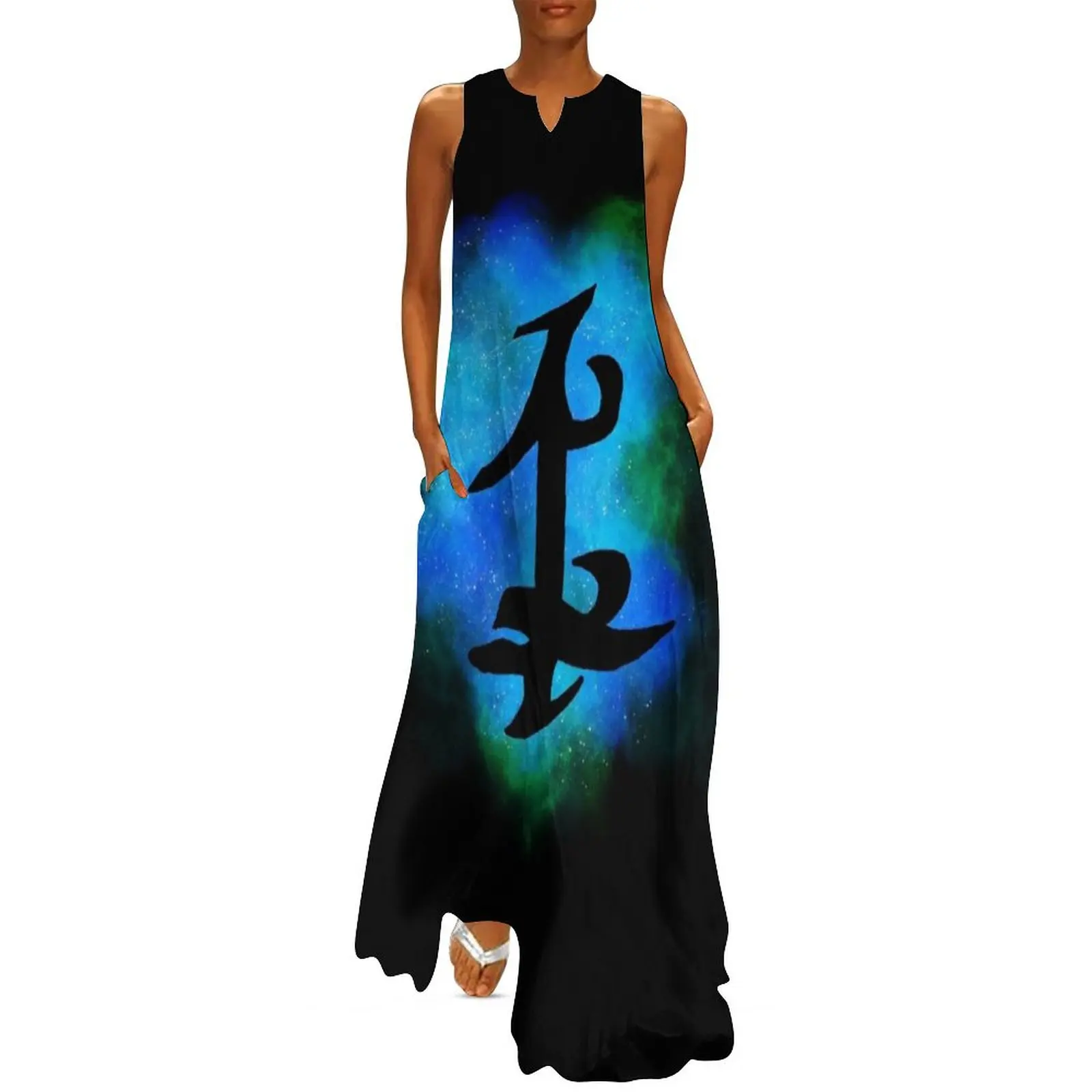 

Blue Galaxy Parabatai Rune Long Dress women's fashion dresses Long dresses Women's summer dress