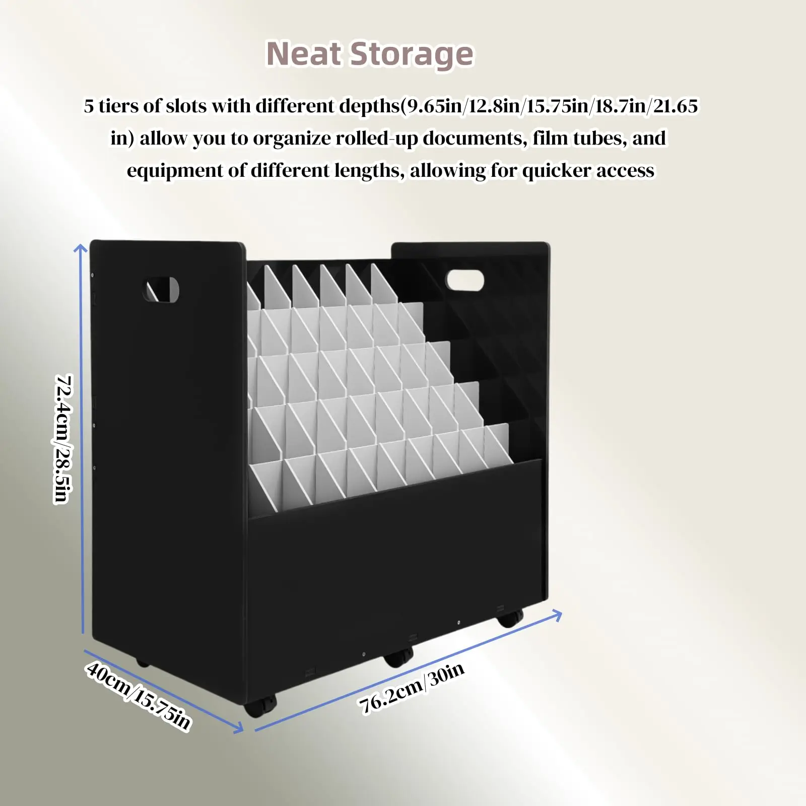 منظم تخزين الطباعة الزرقاء، منظم الملفات الملفوف 50 فتحة، عربة تخزين الملفات المتحركة، حامل المستندات الملفوفة للمكتب والمنزل،