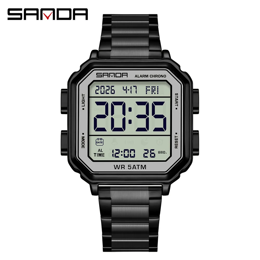 SANDA Fashion SD6379 men's electronic watch calendar night light stopwatch timer alarm clock