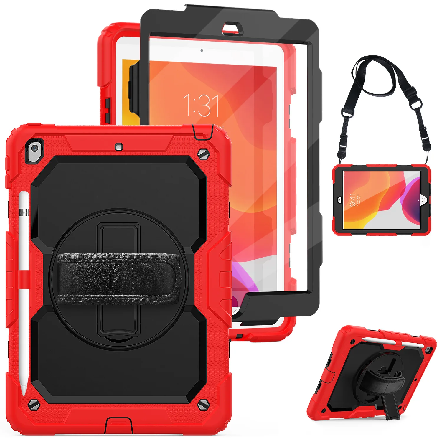 

Kickstand Shockproof Case For iPad Mini 4 5 Pro 9.7 2017 2018 Air 2 5th 6th Pencil Holder Cover+PET Screen Protector Shell