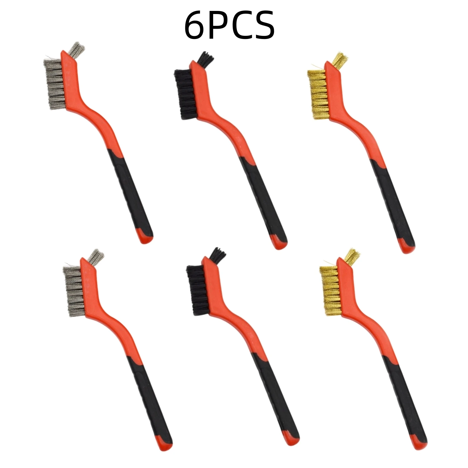 6PCS Wire Brush Set Brass Stainless Steel Nylon Wire Brushes for Cleaning with Curved Handle for Rust Removal Dirt Paint Scrub