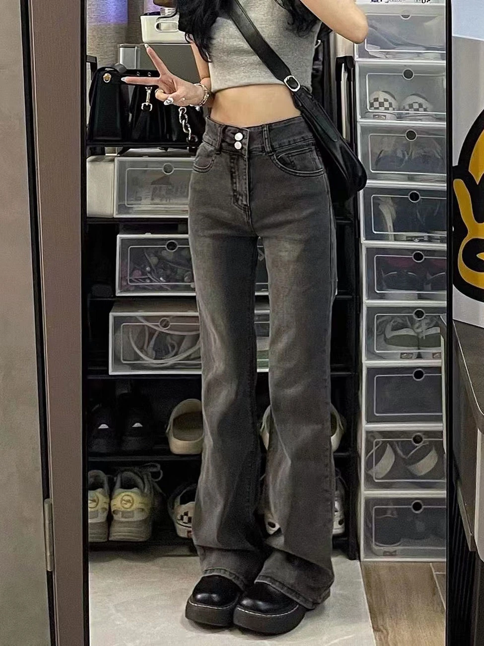 

Джинсы-клеш с высокой талией для женщин, осенне-зимняя новинка, моделирующие фигуру, длинные брюки, модные, больших размеров, джинсы из денима для полных женщин.