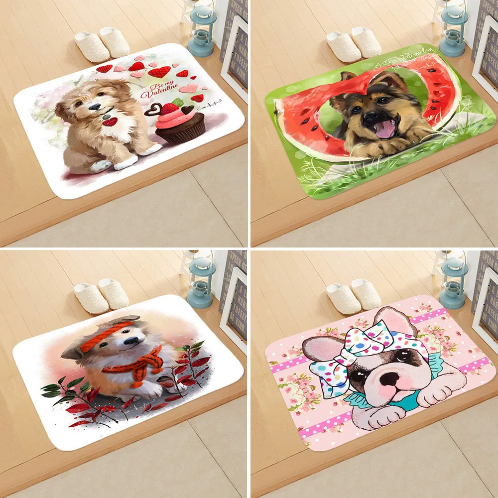 Cute Dog Carpet Floor Mat Door Mat Cartoon Bulldog Pug Bull Terrier Decoration Non-Slip Floor Mat Flannel Rug