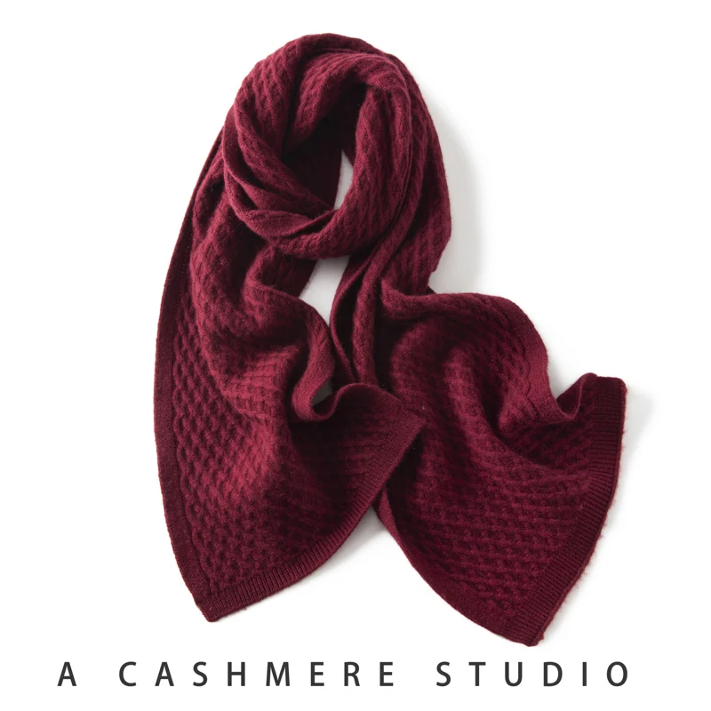 

Шарф в клетку из чистого кашемира, вязаный длинный шарф унисекс, высококачественный зимний теплый однотонный шарф для мужчин и женщин