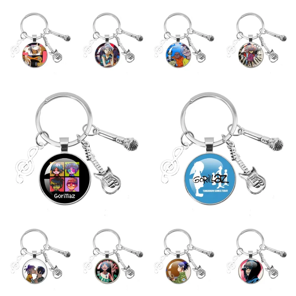 Wirtualne opaski Gorillaz 2D Noodle Music Themed Keychain Szklany brelok do kluczy dla fana piosenkarza Brelok do kluczy Prezent