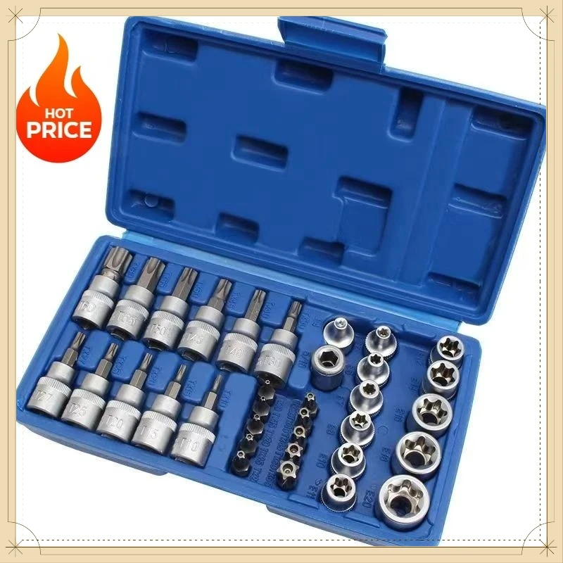 34PCS Portable Socket Wrench Tool Set Socket Bits Combo With Blue Red Case Professional Auto Vehicle Repair Hand Tools