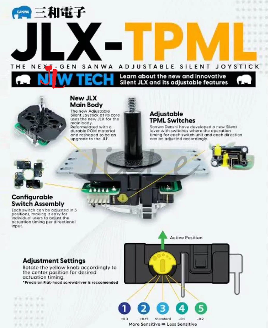 Original Japan SANWA joystick, JLX-TPML-8YT-SK, Silent Leaf Adjustable, Arcade fighting game, Console, PS4, 5Pin 8 Way, TEKKEN