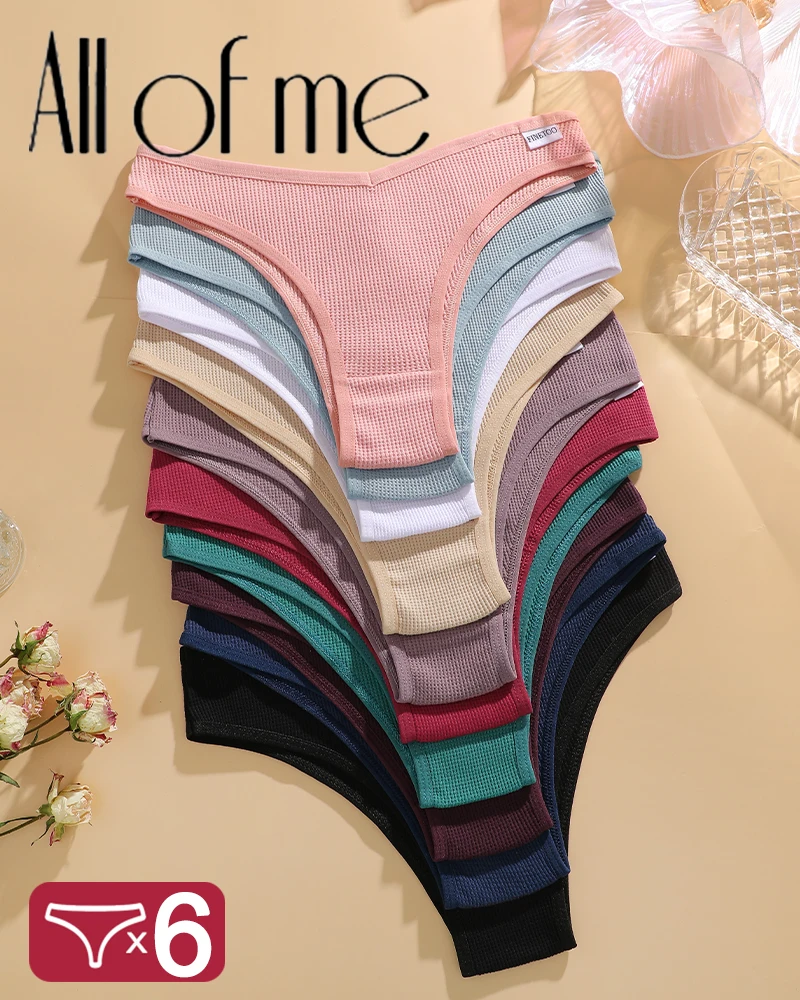 6 PZ/SET Mutandine da Donna in Cotone Waffle con Vita a V Multi-Colore ad Alta Elasticità Bikini Brasiliano Lingerie Set Biancheria Intima Femminile Sexy