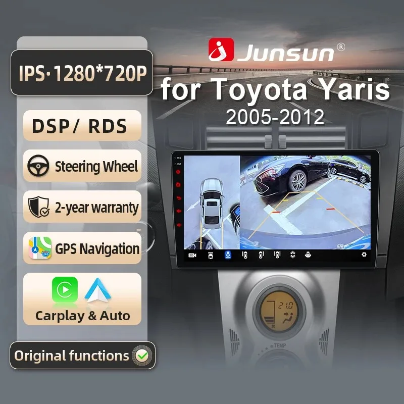 Junsun para Toyota Yaris 2005-2012 9 Polegadas 4GB 64GB Android 13 Car Stereo GPS Navegação Carplay Rádio Auto DSP Bluetooth FM Suporte Controle Volante USB AUX Entrada Câmera de Ré Pronto Tela Dividida Reprodução Vídeo 1080P Plug and Play