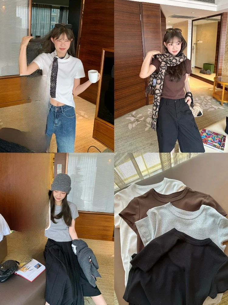 

CHEERIOBAN Autumn Winter Must-Have Lightened Worn-In Elastic 4-Color T-irts Soft Comfortable Breathable Sweat-ng