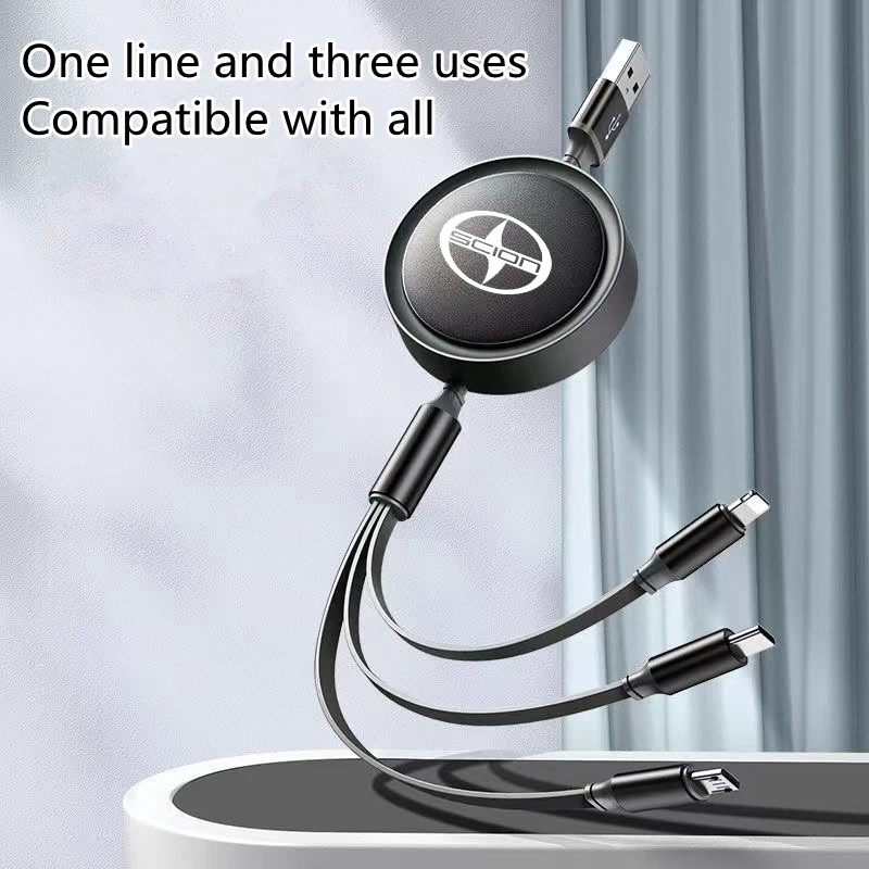 Car fast charging mobile phone charging cable suitable for Toyota Scion XA XB XD IQ TCflash charging three in one USB data cable