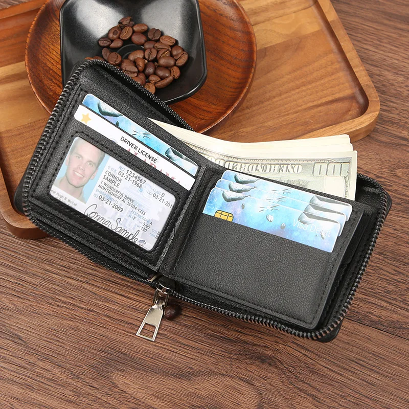 Vintage Men\'s Wallets Personalized Hunter Pattern Men Bifold Wallet Horizontal Around Zipper Multi Card Holder Coin Purse
