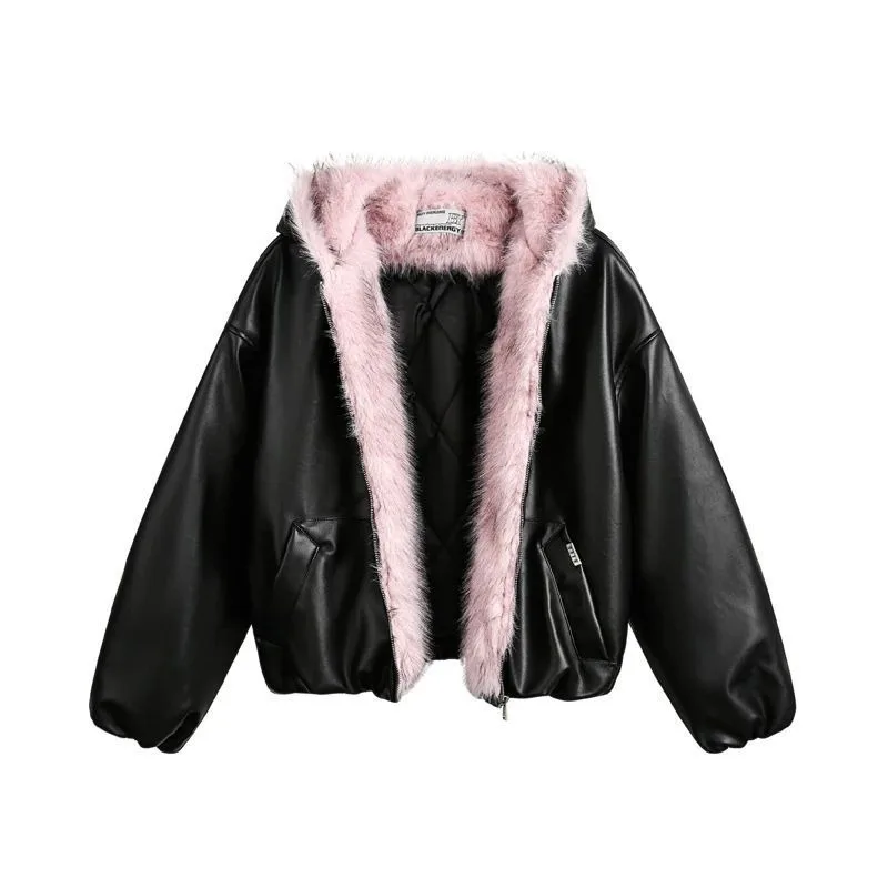 

Американская винтажная куртка женская повседневная толстовка с длинными рукавами из искусственного меха Y2K субкультура однотонное стеганое пальто Harajuku уличная одежда