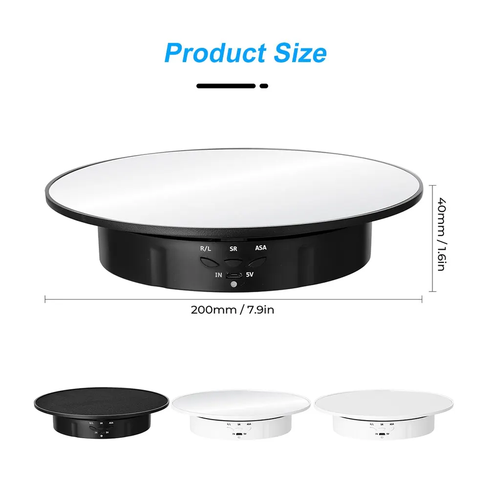 Tiro Rotativo Display para Jóias Display, ângulo de 360 graus, velocidade ajustável, veludo inteligente, brilhante, preto e branco