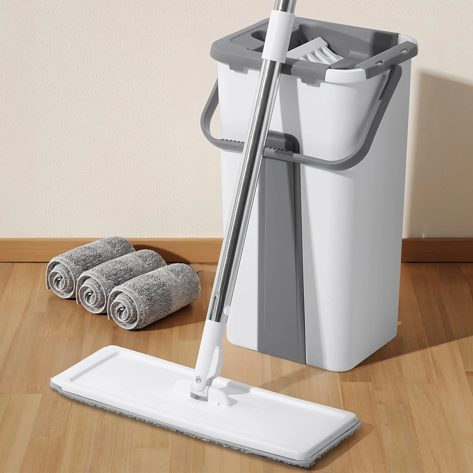 

Hands-Free Spin Mop & Bucket Set - Wringer System with 3 Washable Microfiber Pads | All Floor & Window Cleaning | Wet/Dry Use