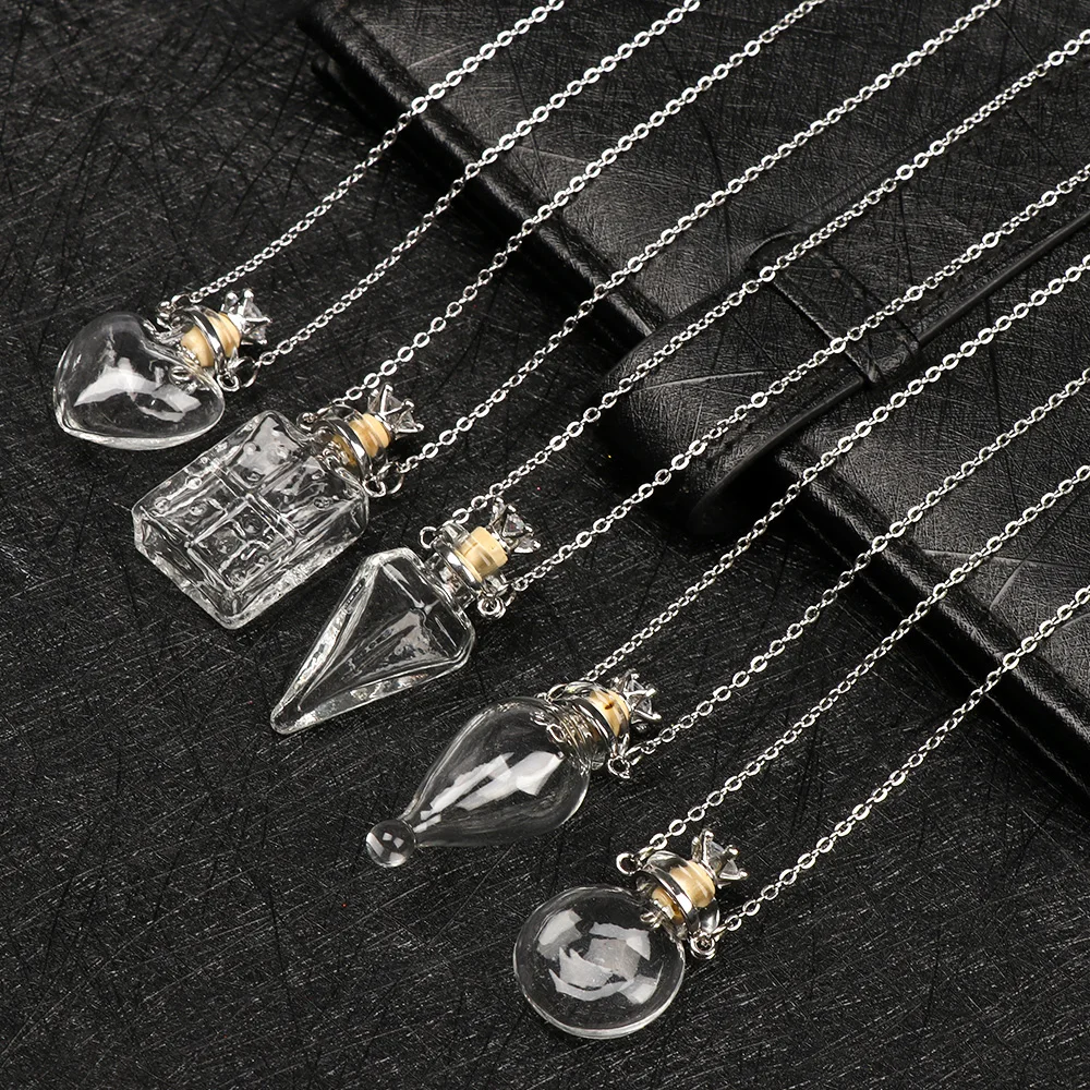 Glaze Vial Necklace Essential Oil Pendant Memorial Perfume Necklace Openable Make Wishes Water Drop Heart Steel Chain Jewellery