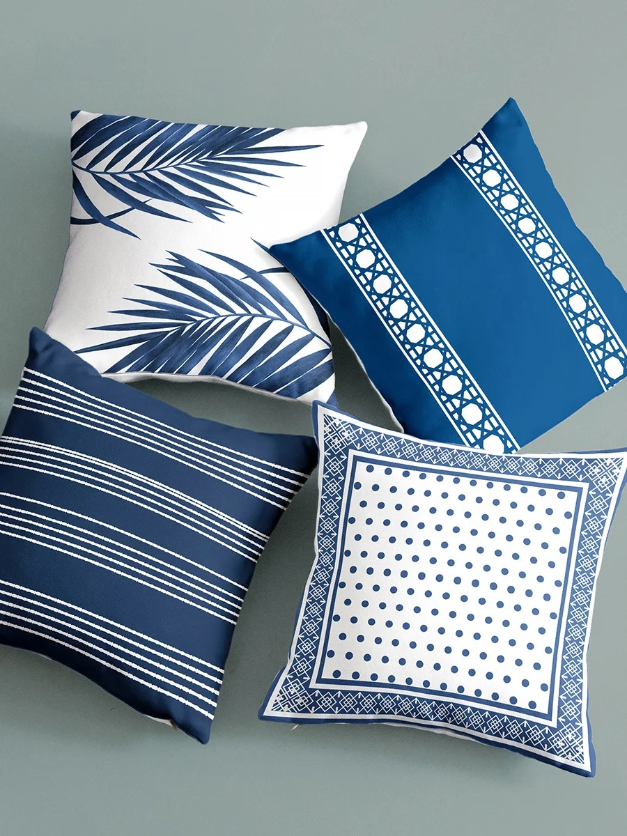 

Blue Modern Minimalist Sofa Pillow Breathable Living Room Window Cushion Car Use Mixed Fabric PP Cotton Removable Cover