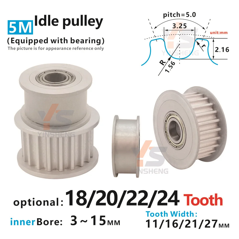 18T 20T 22T 24-tooth HTD 5M Idle pulley Bore 5/6/7/8/10/12/15mm for 10/15/20/25mm Width Belt HTD5M Bearing Idle Gear Guide wheel